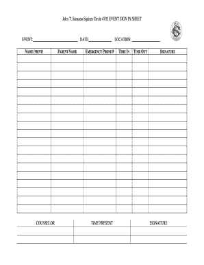 Event Sign In Sheet