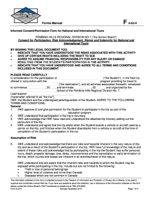 Informed Consent Form for National and International Tours