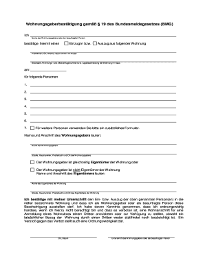 Wohnungsgeberbestätigung gemäß § 19 des Bundesmeldegesetzes