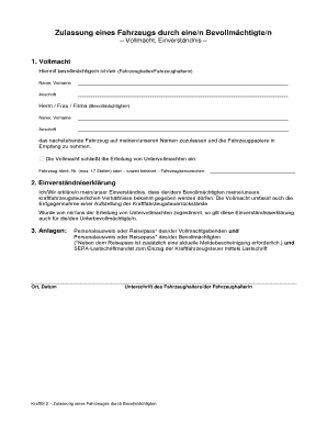Zulassung eines Fahrzeugs durch eine/n Bevollmächtigte/n
