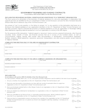 Ohio Government Business and Funding Contracts Declaration