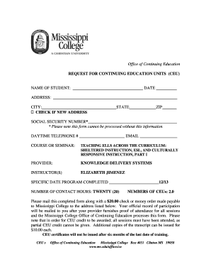 Request for Continuing Education Units (CEU)
