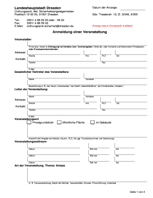 Anmeldung einer Veranstaltung
