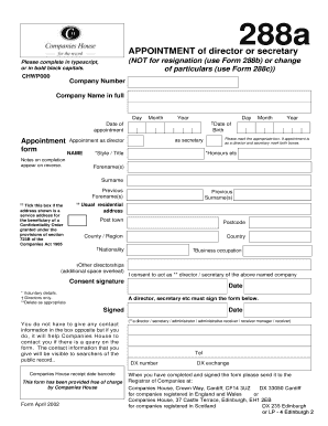 Appointment of Director or Secretary Form 288a