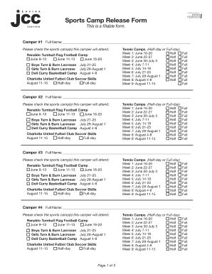 Sports Camp Release Form
