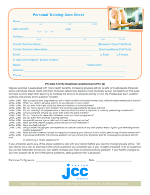 Personal Training Data Sheet