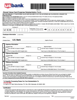 Stored Value Card Expense Substantiation Form