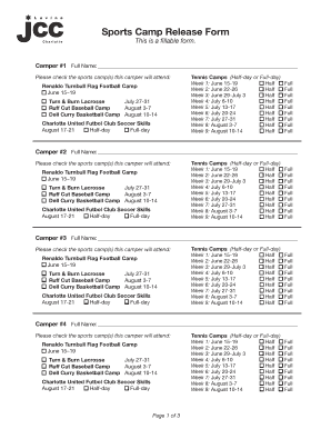 Sports Camp Release Form