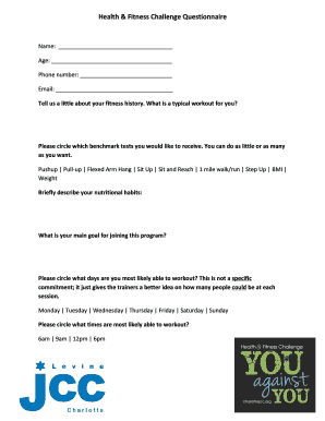 Health and Fitness Challenge Questionnaire