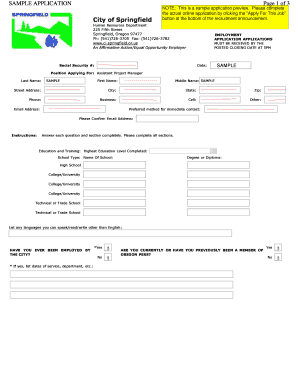 City of Springfield Job Application