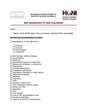 Geriatric Nursing Self Assessment Form