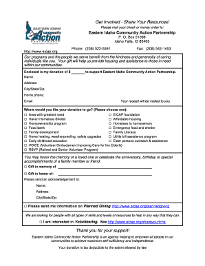 Donation Form for Eastern Idaho Community Action Partnership