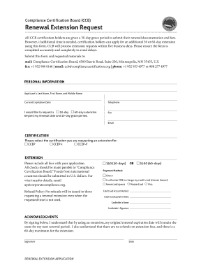 CCB Certification Renewal Extension Request