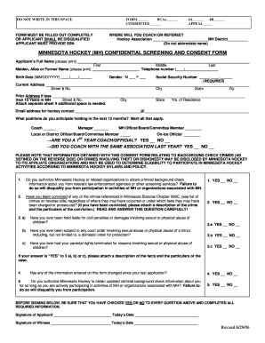 Minnesota Hockey Confidential Screening and Consent Form