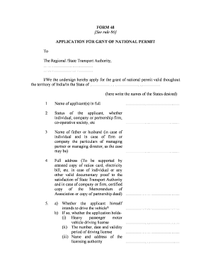 Application for National Transport Permit