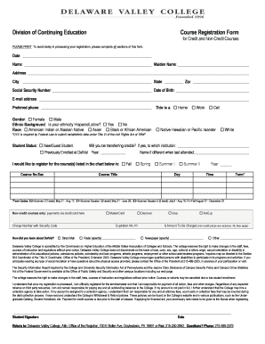 Delaware Valley College Course Registration Form