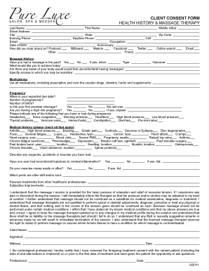 client consent form health history amp massage therapy pure luxe