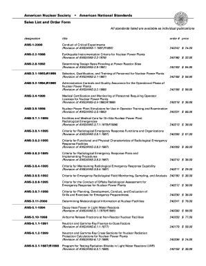 American Nuclear Society Sales List and Order Form