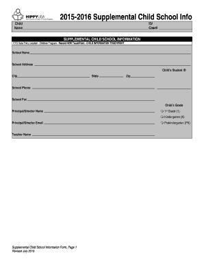 Supplemental Child School Information Form
