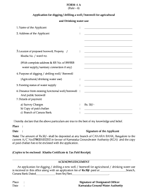 Karnataka Groundwater Authority Well/Borewell Application