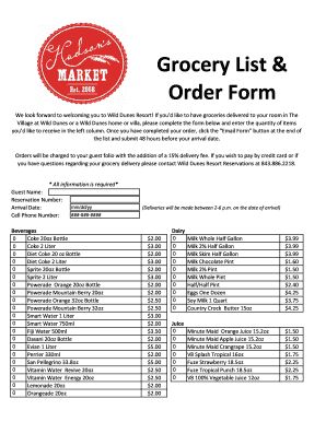 Wild Dunes Resort Grocery Order Form