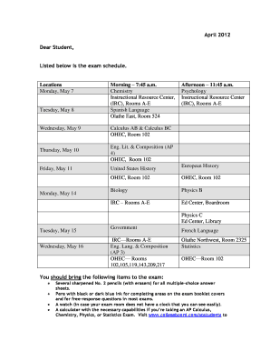 AP Exam Schedule and Permission Slip