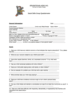 Social Skills Group Questionnaire