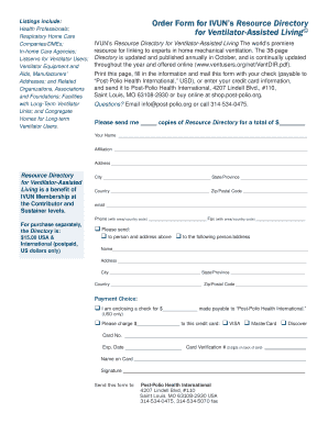 Order Form for IVUN's Resource Directory