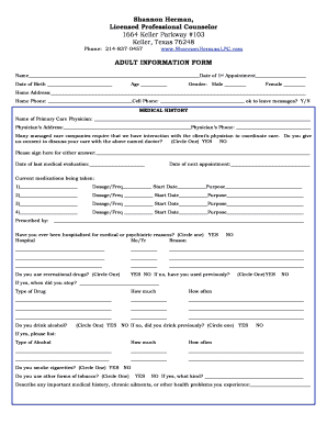 Adult Information Form for Counseling