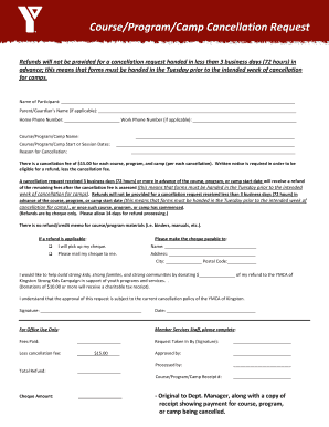 YMCA Course Cancellation Request Form