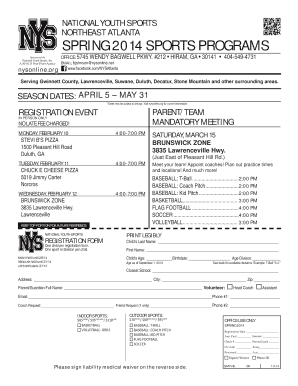 National Youth Sports Registration Form
