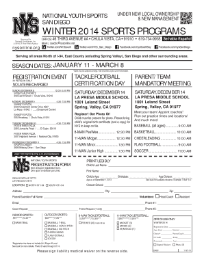 National Youth Sports Registration Form