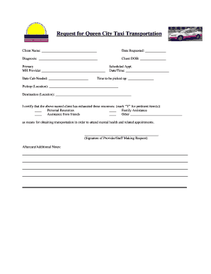 Queen City Taxi Transportation Request Form