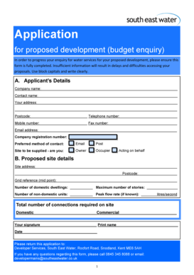Application for Proposed Development Water Services