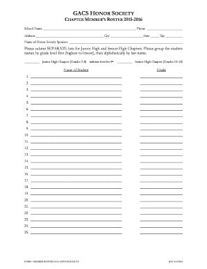 GACS Honor Society Chapter Member Roster 2015-2016