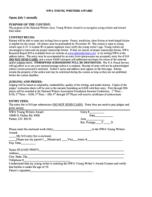 NWA Young Writers Award Application Form