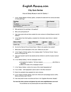 Derby Museum Art Gallery Quiz Worksheet