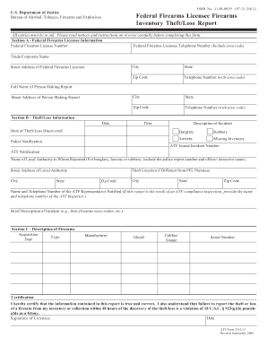 ATF Firearms Inventory Theft/Loss Report