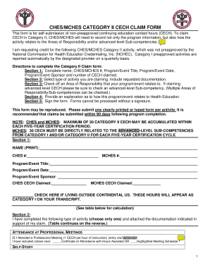 CHES/MCHES Category II CECH Claim Form