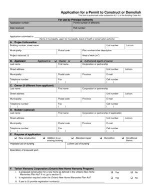 Application for a Permit to Construct or Demolish