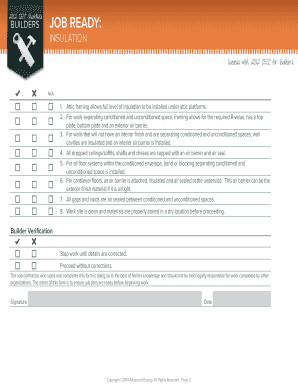 2012 IECC Insulation Checklist for Builders