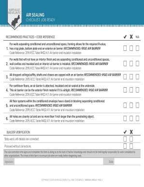 2015 IECC Air Sealing Checklist for Builders