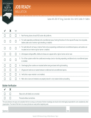 2012 NC Energy Conservation Code Insulation Checklist