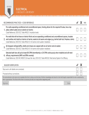 Nevada 2012 IECC Electrical Checklist for Builders