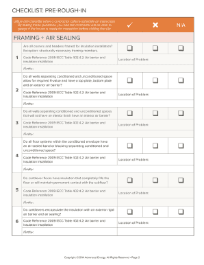 2009 IECC Pre-Rough-In Inspection Checklist