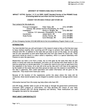 PROMISE Study Consent for Specimen Storage