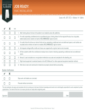HVAC Installation Checklist for 2009 IECC in Alabama
