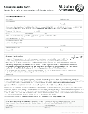 St John Ambulance Standing Order Form