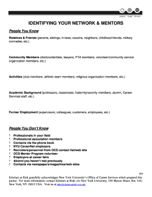 Networking Contact Sheet Template