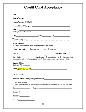 Credit Card Acceptance Form